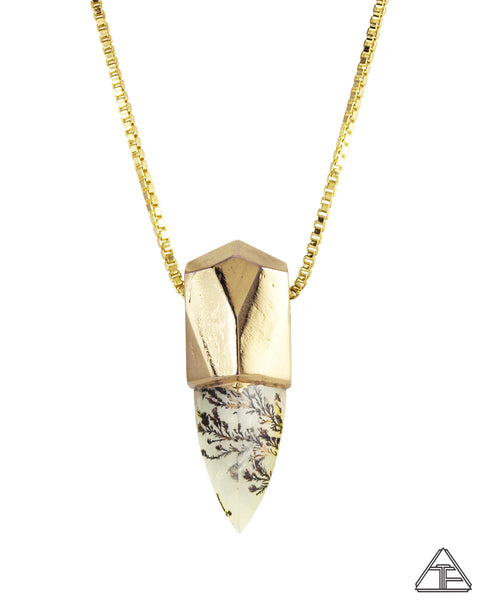 Dendritic Quartz 14k Yellow Gold Crystal Talisman Pendant