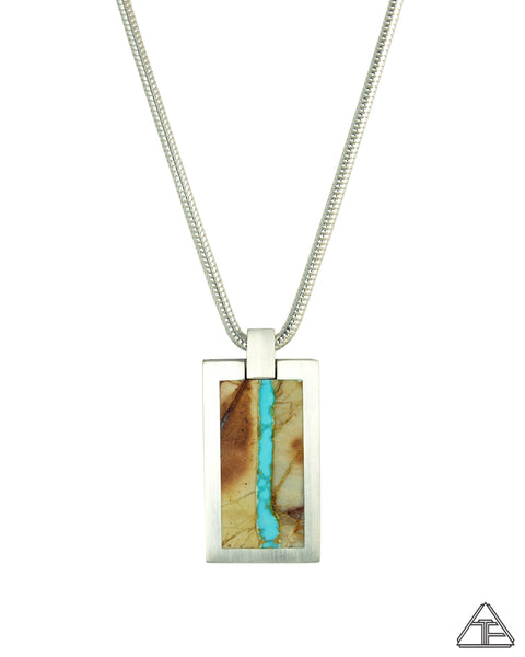 Dog Tag: Turquoise Ribbon Inlay Pendant