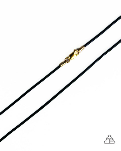 Black Leather Cord Necklace 14K Yellow Gold Lobster Clasp 16