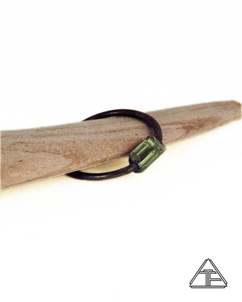 Size 8 - Green Tourmaline Black Rhodium Crystal Talisman Ring