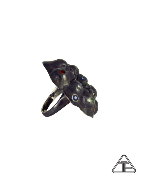 Lux: Rainbow Psychedelic Peyote Cactus Sterling Silver Ring Size 6.5