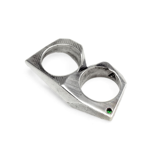 Lattice: Sterling Silver Double Ring Emerald