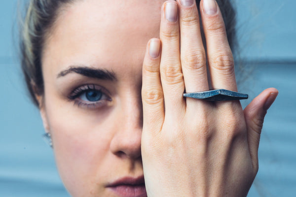 Lattice: Sterling Silver Double Ring Emerald