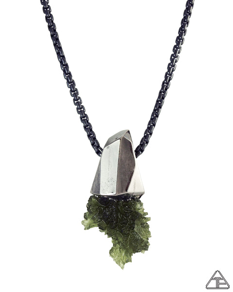 Moldavite Black Rhodium Crystal Talisman Pendant
