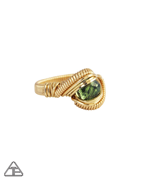 Size 7.5 - Peridot Yellow Gold Wire Wrapped Ring