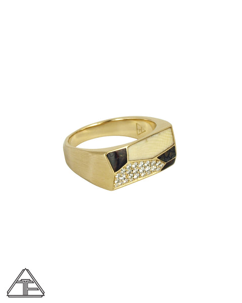 Lux Prism Lattice: Yellow Gold Mammoth Inlay Signet Ring