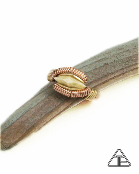 Size 4.5 - Ancient Woolly Mammoth Yellow and Rose Gold Wire Wrapped Ring