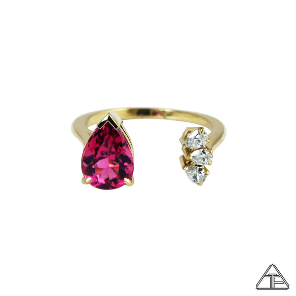 Rosa: Rubellite & Diamond 18k Yellow Gold Band / Ring Size 7