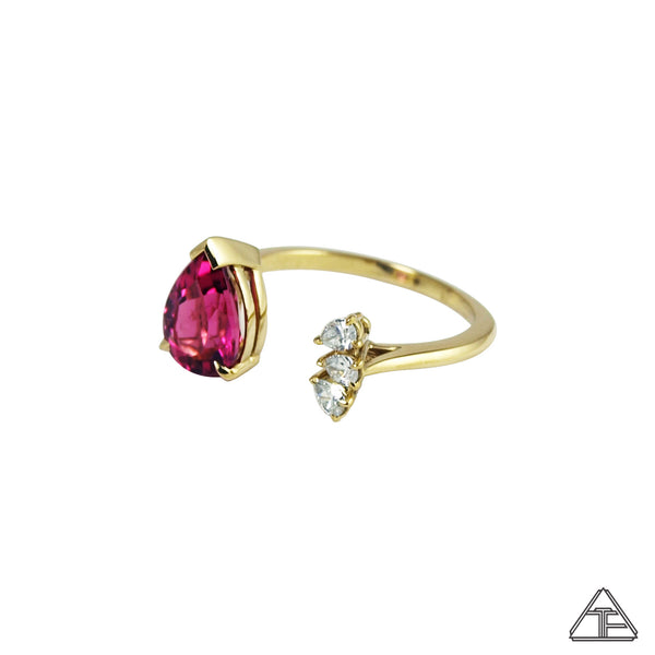 Rosa: Rubellite & Diamond 18k Yellow Gold Band / Ring Size 7