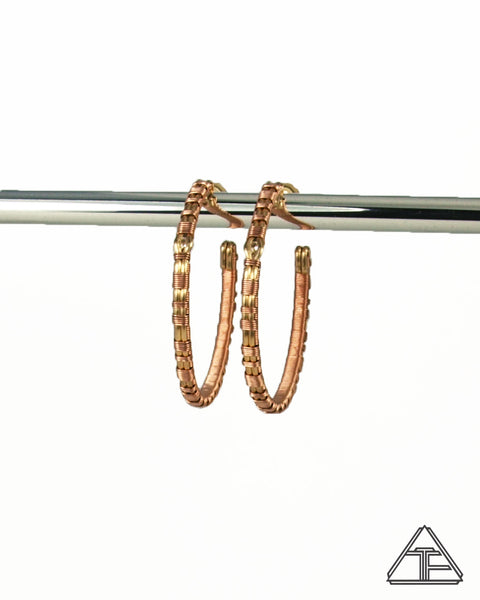 White Topaz Yellow Gold and Rose Gold Hoop Wire Wrap Earrings