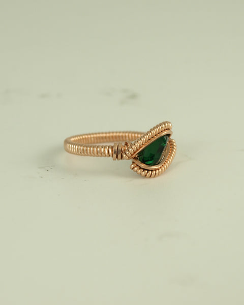 Size 6.5 - Green Tourmaline Rose Gold Wire Wrapped Ring
