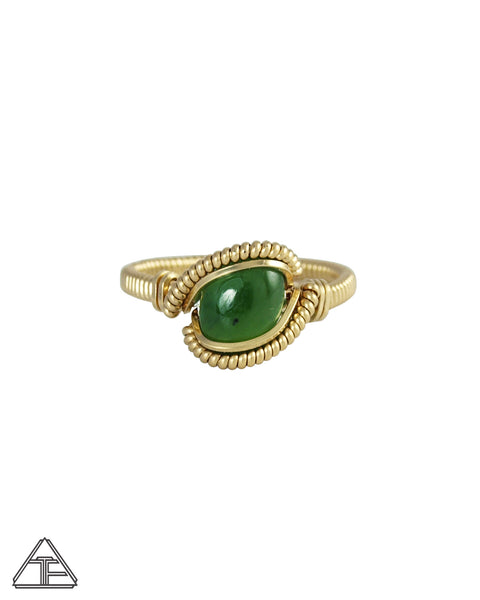 Size 7.5 - Jade Yellow Gold Wire Wrapped Ring