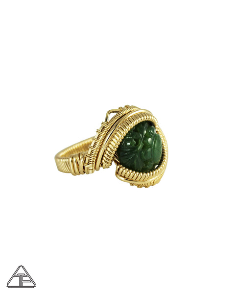 Size 9 - Jade Yellow Gold Wire Wrapped Ring