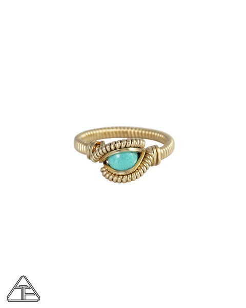Size 4 - Turquoise and Yellow Gold Wire Wrapped Ring