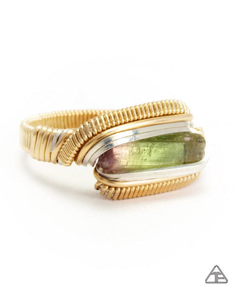Size 11 - Bi-Color Tourmaline Yellow Gold + Sterling Wire Wrapped Ring