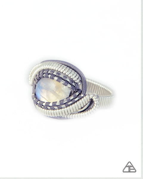 Size 8 - Moonstone Sterling Silver & Titanium Wire Wrapped Ring