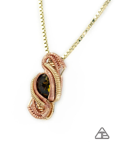 Yellow & Rose Gold Sphene Wire Wrapped Pendant