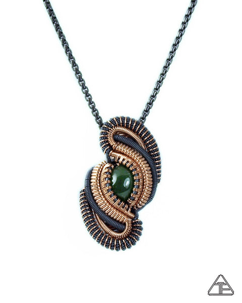 Jade, Rose Gold & Silver Wire Wrapped Pendant