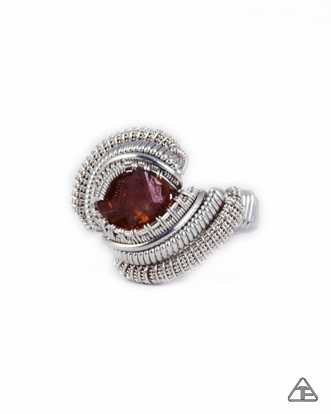Size 8 - Vesper Peak Garnet Sterling Silver Wire Wrapped Ring
