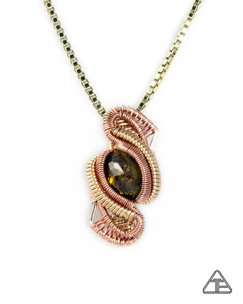 Yellow & Rose Gold Sphene Wire Wrapped Pendant