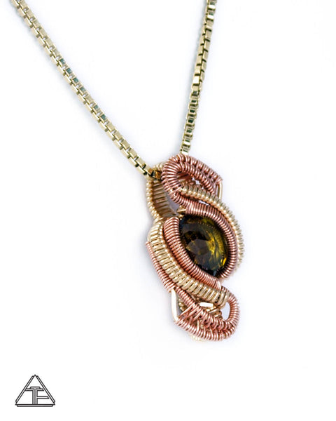 Yellow & Rose Gold Sphene Wire Wrapped Pendant