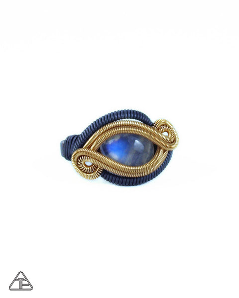 Size 9 -  Moonstone Yellow Gold & Stealth Silver Wire Wrapped Ring