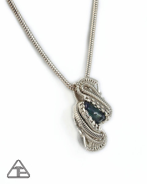 Silver Blue Green Tourmaline Wire Wrapped Pendant