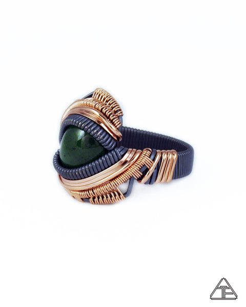 Size 9 - Jade Rose Gold + Stealth Silver Wire Wrapped Ring