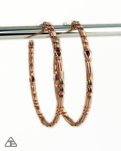 Garnet + Rhodolite Garnet Rose Gold & Silver Wire Wrap Hoop Earrings