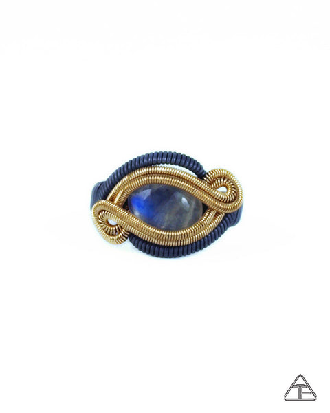 Size 9 -  Moonstone Yellow Gold & Stealth Silver Wire Wrapped Ring