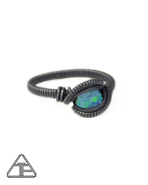 Size 7.5 - Opal + Silver Wire Wrapped Ring