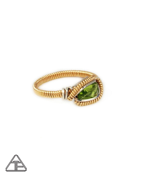 Size 6.5 - Peridot + Yellow Gold & Silver Wire Wrapped Ring