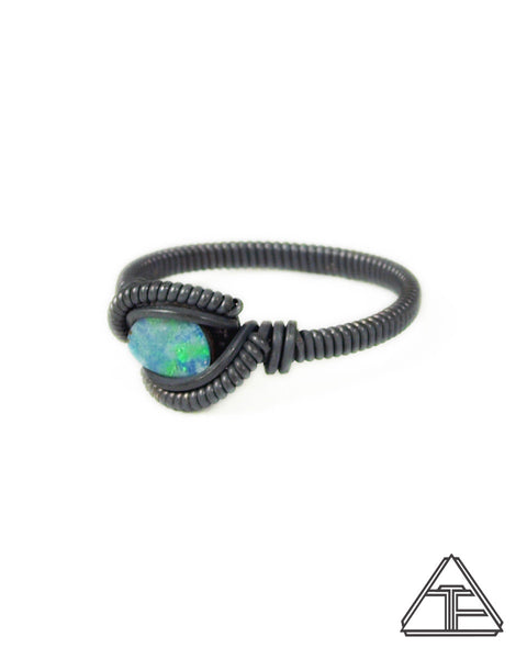 Size 7.5 - Opal + Silver Wire Wrapped Ring