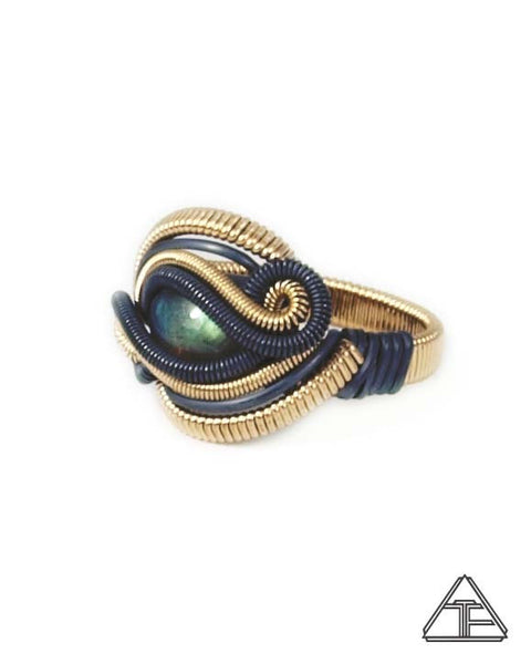 Size 8.5 - Labradorite Yellow Gold & Silver Wire Wrapped Ring