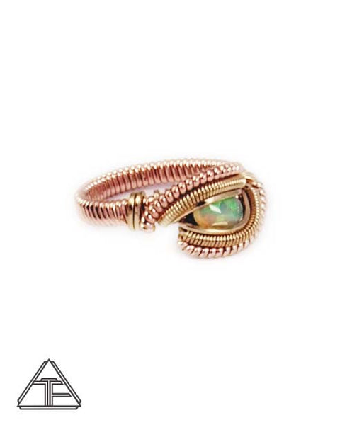 Size 5.5 - Opal Yellow and Rose Gold Wire Wrapped Ring