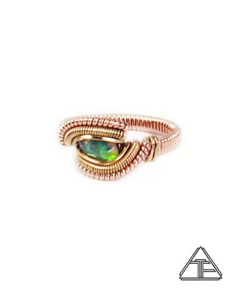 Size 5.5 - Opal Yellow and Rose Gold Wire Wrapped Ring