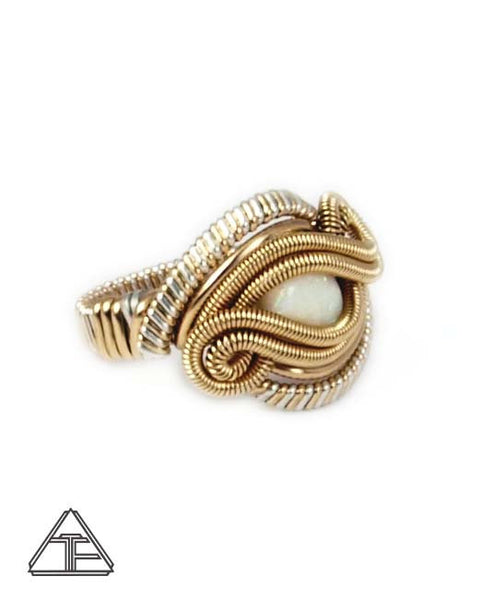 Size 6 - Opal Yellow Gold & Silver Wire Wrapped Ring