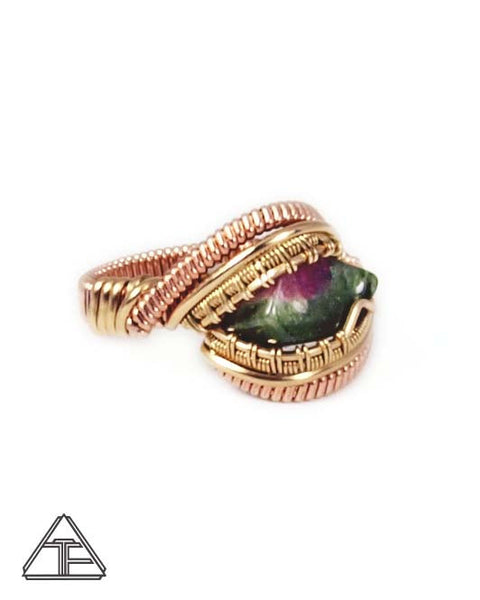 Size 7 - Watermelon Tourmaline Yellow and Rose Gold Wire Wrapped Ring