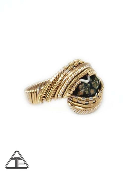 Size 11 - Rainbow Garnet Yellow Gold and Silver Wire Wrapped Ring