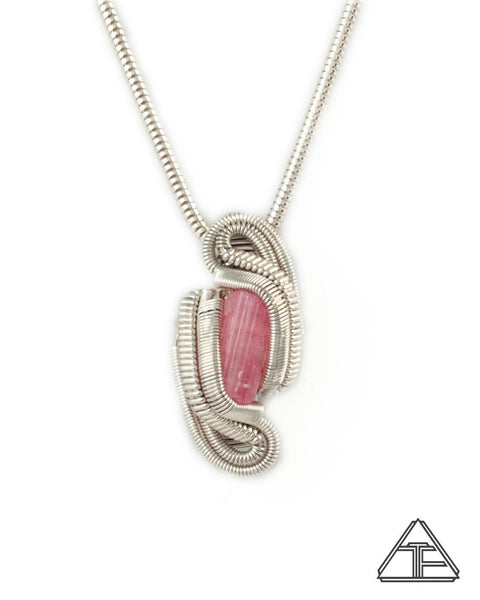Pink Tourmaline Sterling Silver Wire Wrapped Pendant