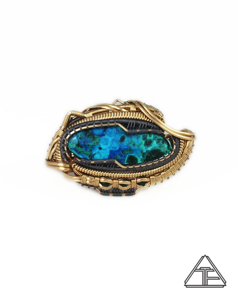 Size 7 and 7.5 - Azure-Malachite Yellow Gold and Titanium Wire Wrapped Double Ring