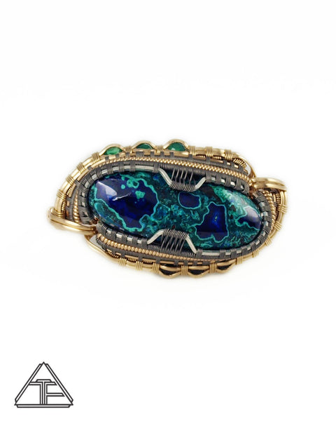Size 11 and 12.5 - Azure-Malachite Yellow Gold and Titanium Wire Wrapped Double Ring