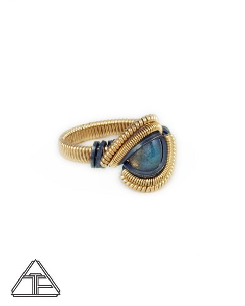 Size 5 - Labradorite Yellow Gold & Stealth Silver Wire Wrapped Ring