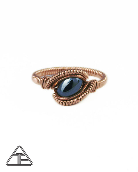 Size 7.5 - Hematite and Rose Gold Wire Wrapped Ring