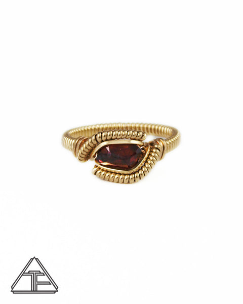 Size 7 - Garnet and Yellow Gold Wire Wrapped Ring