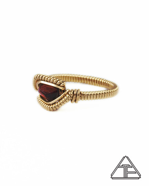 Size 7 - Garnet and Yellow Gold Wire Wrapped Ring