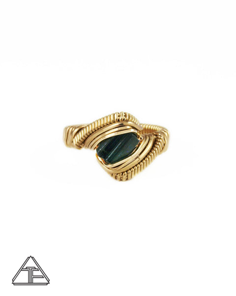 Size 7.5 - Tourmaline Yellow Gold Wire Wrapped Ring