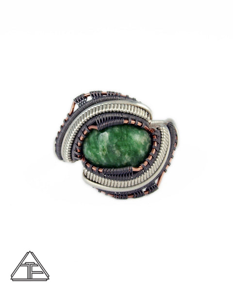 Size 12 - Jade Rose Gold Sterling Silver and Titanium Wire Wrapped Ring