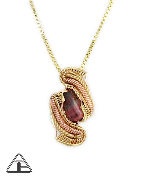Multi-Color Tourmaline Rose Gold and Yellow Gold Wire Wrapped Pendant
