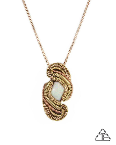 Australian Opal Yellow and Rose Gold Wire Wrapped Pendant
